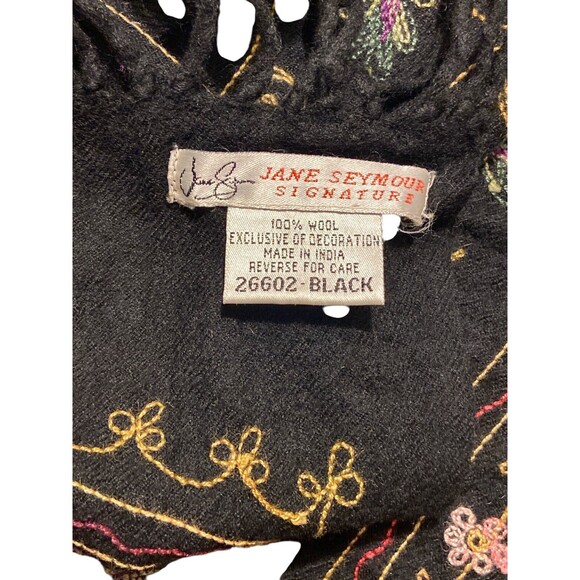 Felt Wool Scarf Handmade Black w/ Pink Roses Fringe Boho Wearable Art Excellent! - Picture 6 of 6